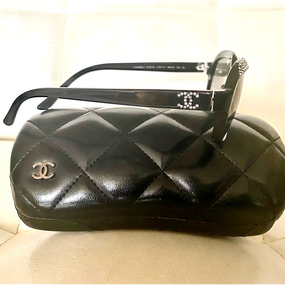 Vintage Chanel Sunglasses, Black w/ Moissanite Detail
